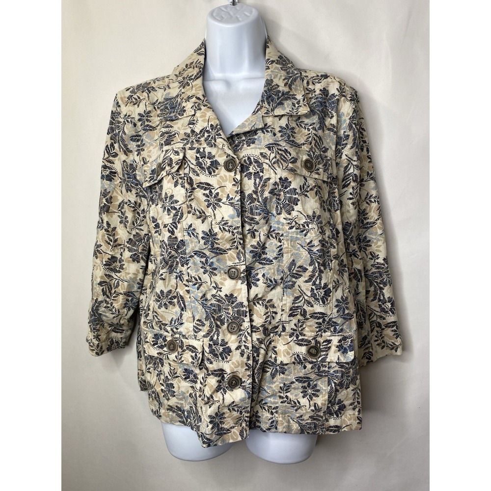 CJ Banks Womens Linen Blend Jacket Size XL Floral Spring Resort Wear Cottagecore